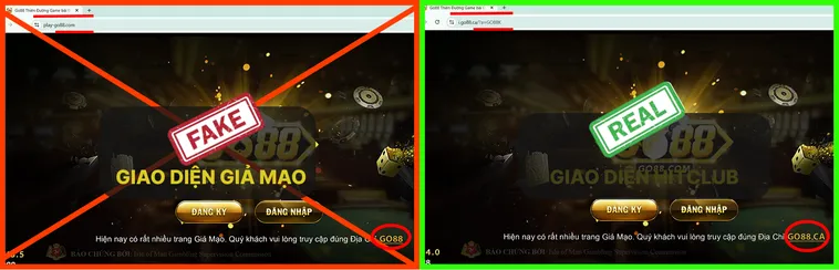 Bật Mí Cách Phân Biệt Website Go88 Thật Và Giả Chỉ Trong 5 Phút 3 Khi so sánh trực tiếp, logo Go88.com thật tạo cảm giác chuyên nghiệp và tin cậy, còn logo giả Go88.com trông tạm bợ và thiếu thẩm mỹ.